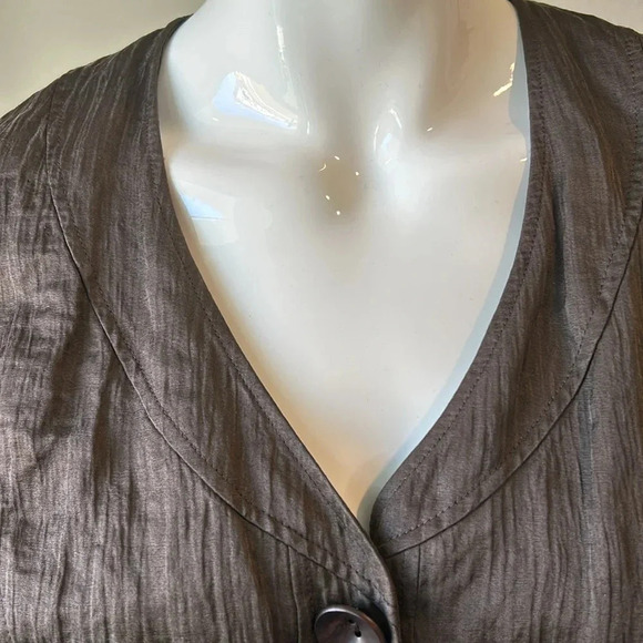 Lafayette 148 New York chocolate brown metallic crinkle blazer size 4 - Picture 5 of 13